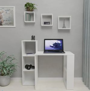 שולחן מחשב כולל ספרייה דגם Libron לבן