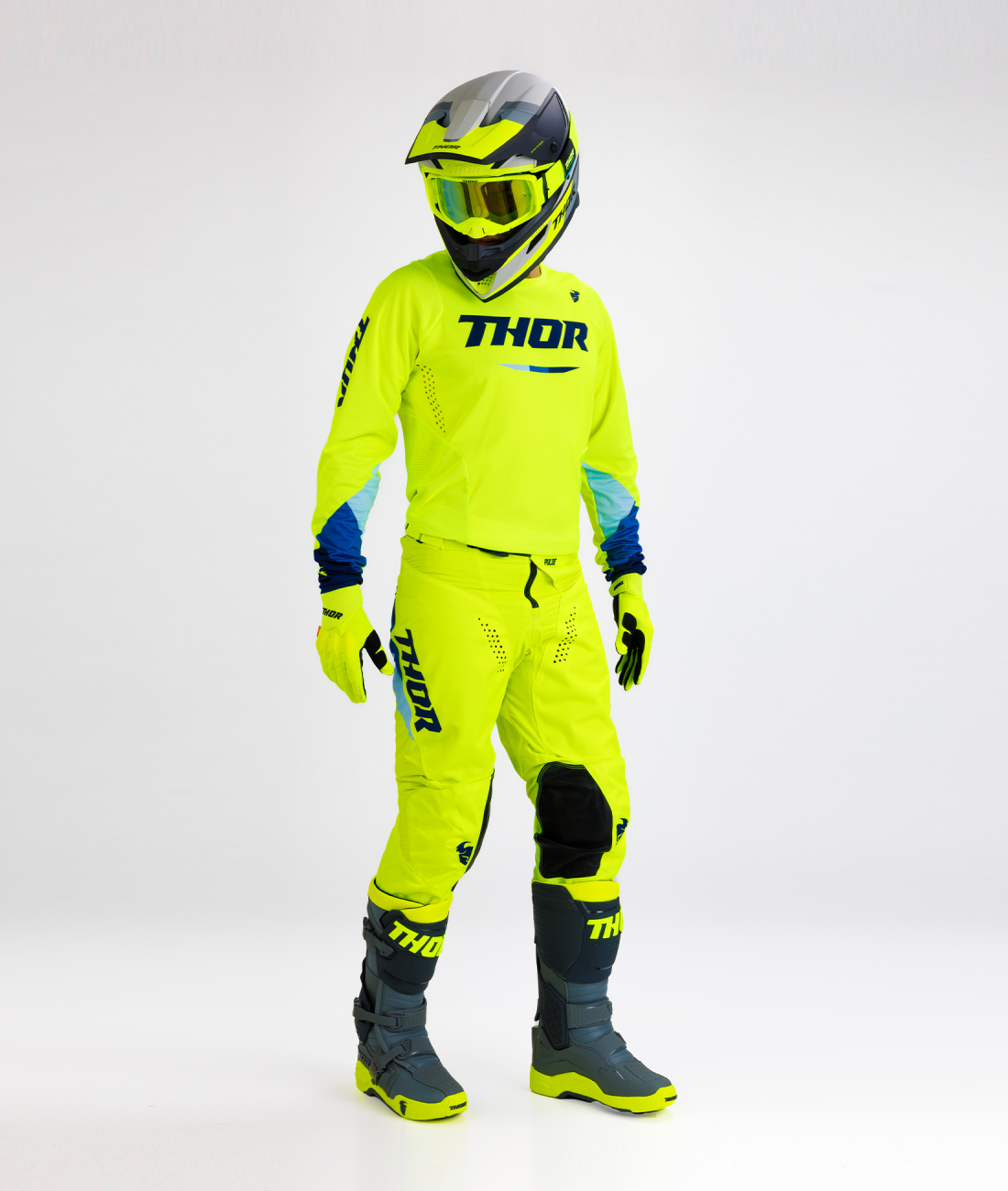 חליפת רכיבה לאופנוע שטח THOR MX PULSE TACTIC ACID 2024 צהוב\כחול