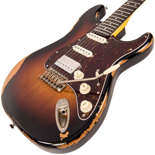 זוית נוספת Vintage V6H ICON HSS Electric Guitar ~ Ultra-Gloss Distressed Sunset Sunburst