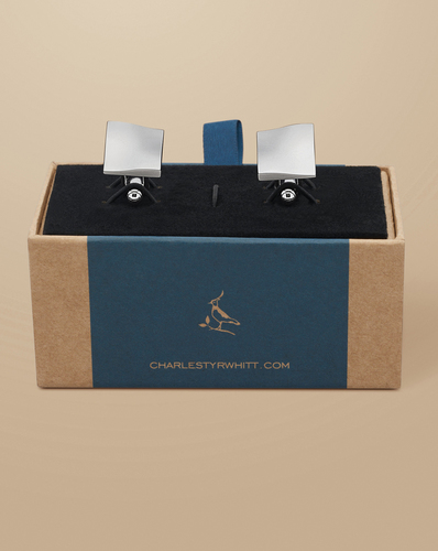 Silver square cufflink