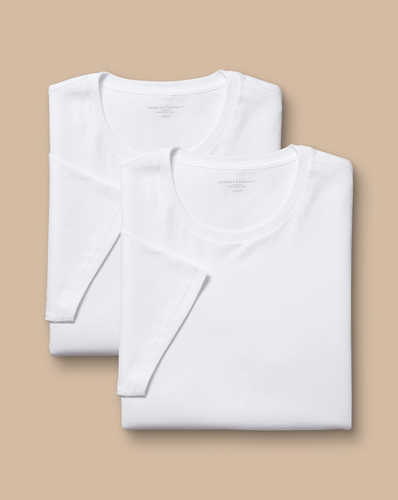 חבילה של 2 גופיות כותנה - White 2-pack crew neck cotton t-shirt