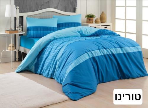 מצעי קינג סייז דגם טורינו מ-100% כותנה בעיצוב כחול מודרני