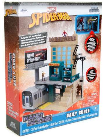 מבנה סצנה רכבת תחתית / בניין עיתון הדיילי ביגל + 2 דמויות מתכת - ספיידרמן