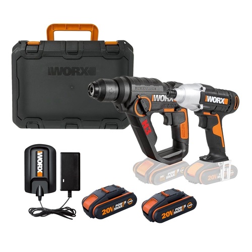 סט פטישון  ומברגת אימפקט כולל 2 סוללות 2.0Ah דגם WORX H/WX106