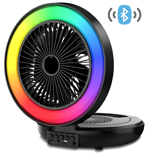מאוורר משולב רמקול Bluetooth ותאורה צבעונית 8W