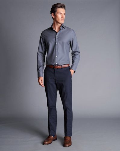מכנסי כותנה כחולות אלגנטיות - Denim blue slim fit smart texture