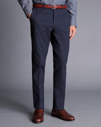 מכנסי כותנה כחולות אלגנטיות - Denim blue slim fit smart texture
