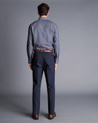 מכנסי כותנה כחולות אלגנטיות - Denim blue slim fit smart texture