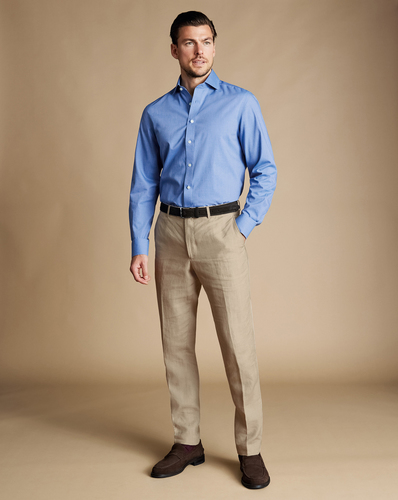 מכנסי פשתן -  Taupe slim fit linen