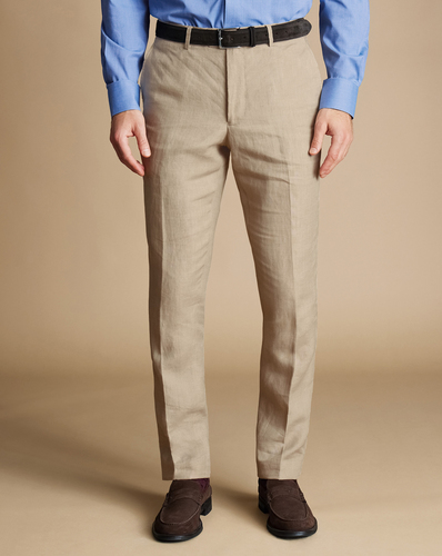מכנסי פשתן -  Taupe slim fit linen