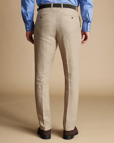 מכנסי פשתן -  Taupe slim fit linen