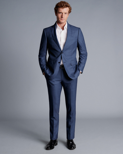 חליפה סלים פיט כחולה -Ocean Blue slim fit sharkskin