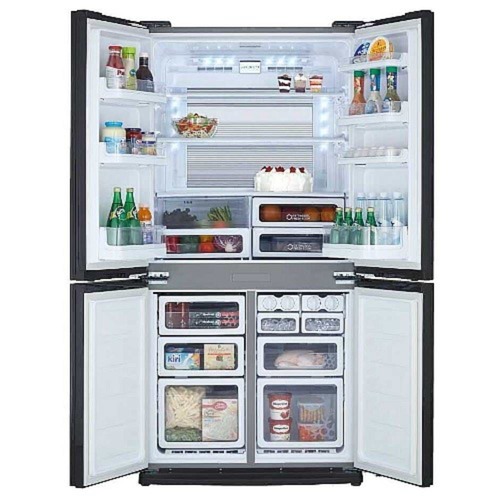 מקרר ‏מקפיא תחתון 4 דלתות זכוכית שחורה Sharp SJ-FSRN87V-BK