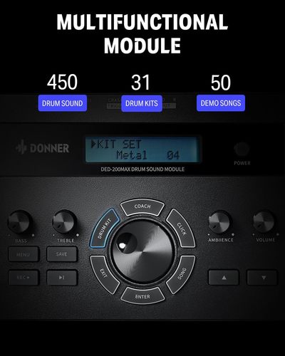 חבילת מערכת תופים אלקטרונית DED200MAX + כסא ואוזניות EC6782 מבית DONNER