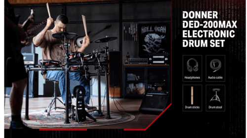 חבילת מערכת תופים אלקטרונית DED200MAX + כסא ואוזניות EC6782 מבית DONNER