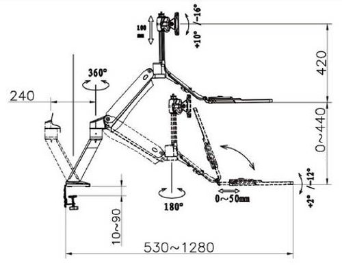 זרוע שולחנית לישיבה עמידה  ל-2 מסכים מחשב ומקלדת NB FC40-2A