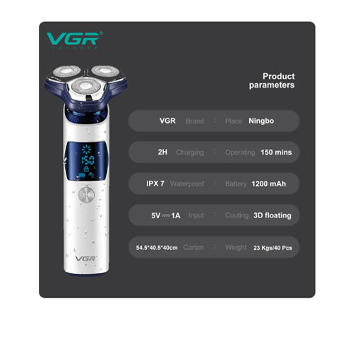 מכונת גילוח נטענת עם צג דיגיטלית VGR V328