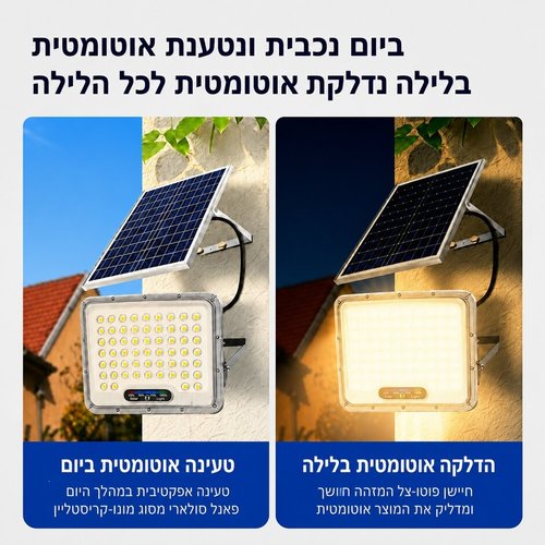 פרוז'קטור סולארי 100W + חיישן תנועה לבן חם ושלט אלחוטי