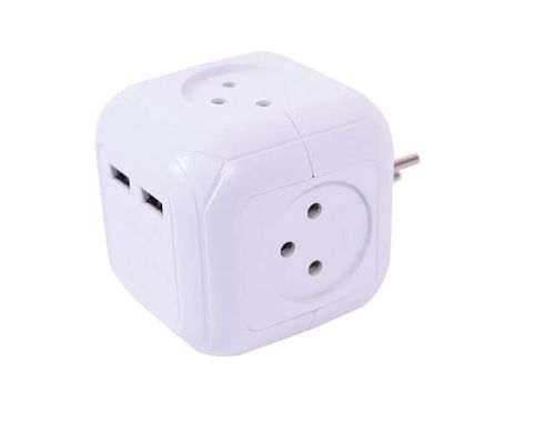 קוביה מפצל חשמל 4 שקעים ו-2 חיבורים USB סמיקום SEMICOM SW-CUB4+2U