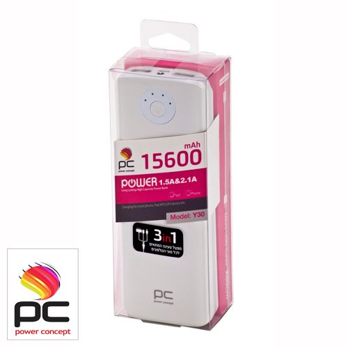 מטען נייד Power Bank איכותי במיוחד 15600mAh עם כבל מפצל PC Y30
