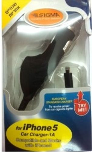 מטען רכב Iphone 5 לרכב 1A עם כבל ספירלי - תוצרת SIGMA דגם C-IPH-1A5