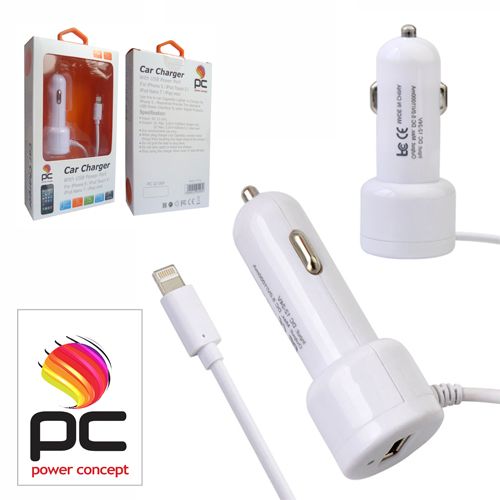 מטען שקע מצית 1A איכותי עם נורית ביקורת LED עם תקע ל Iphone5 + שקע USB דגם PC 32 I30P