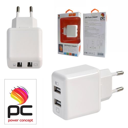 מטען USB עם שני שקעים מהיר במיוחד 220V – 2A Power Concept PCT - 40