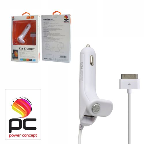 מטען שקע מצית איכותי 2A עם נורית ביקורת LED עם תקע 30PIN ל Apple + שקע USB
