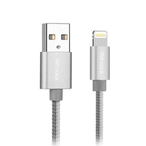 כבל סנכרון וטעינה לאייפון 3A 1.2M FABRIC אפור WESDAR T38-P LIGHTING3A/GRAY