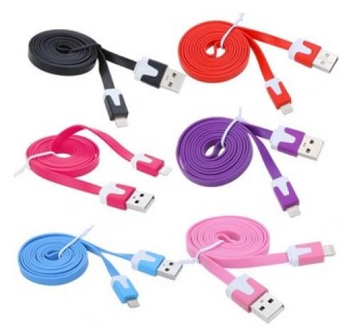 כבל USB נתונים שטוח לאייפון 5 /אייפד מיני 4/אייפוד טאץ' 5/ ואייפוד נאנו 7