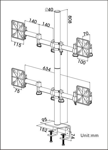 זרוע שולחנית לארבעה מסכי PARM-6034 LCD