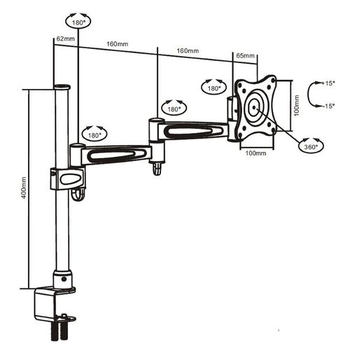 LCDT13 Audio Line זרוע דו מפרקית למסכי מחשב