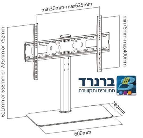 מעמד שולחני אוניברסלי  לטלויזיה למסכים שטוחים Audio Line עד 55