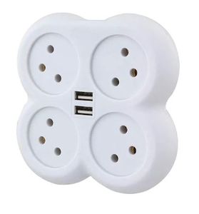 מפצל חשמל ל-4 עם 2 חיבורי USB SEMICOM SW-ADP4/U