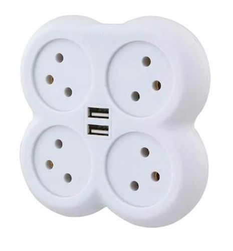 מפצל חשמל ל-4 עם 2 חיבורי USB SEMICOM SW-ADP4/U