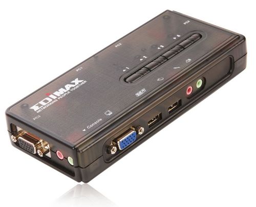 קופסת מיתוג KVM ל-4 מחשבים בחיבור USB לארבעה מחשבים כולל אודיו (4 קיטים כבלים כלולים) EDIMAX EK-UAK4