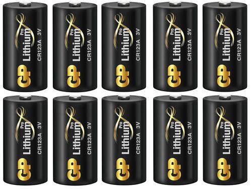 10 סוללות ליטיום לגלאי אזעקה אלחוטי GP CR123A LITHIUM PRO