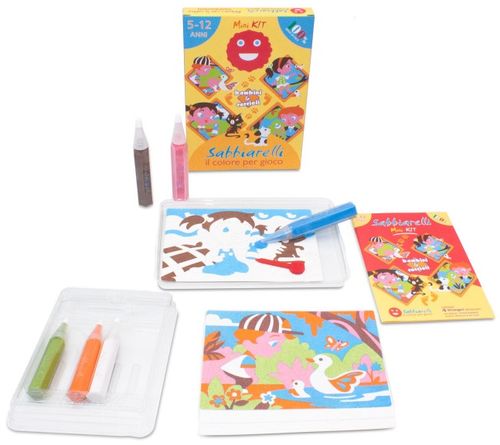 ערכת יצירה לילדים: 4 ציורי ילדים וחיות מחמד ו 6 עטי חול צבעוניים