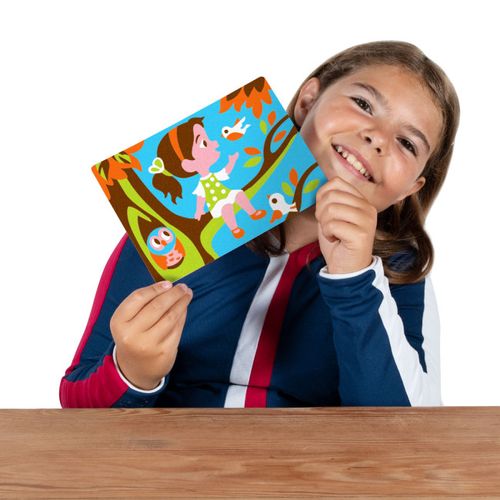 ערכת יצירה לילדים: 4 ציורי ילדים וחיות מחמד ו 6 עטי חול צבעוניים