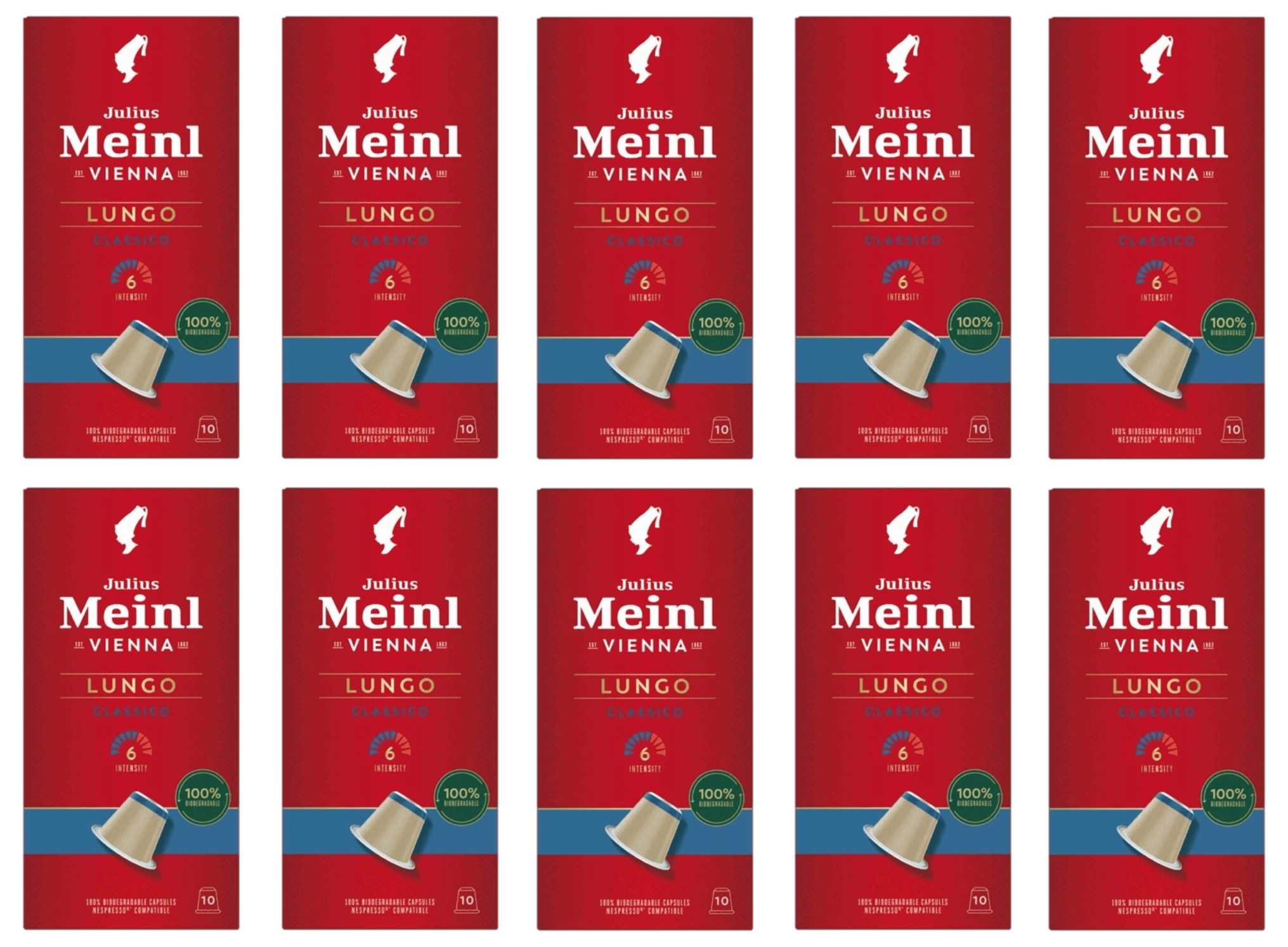 100 קפסולות יוליוס מיינל #6- Julius Meinl espresso Lungo, למכונת נספרסו
