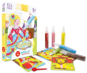 ערכת יצירה לילדים: 7 ציורי נסיכות ו 6 עטי חול צבעוניים