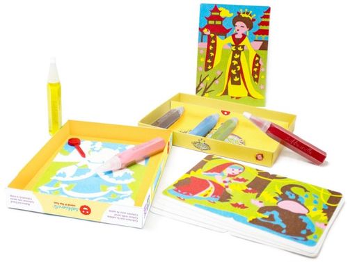 ערכת יצירה לילדים: 7 ציורי נסיכות ו 6 עטי חול צבעוניים