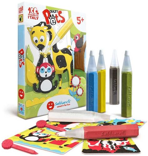 ערכת יצירה לילדים: 7 ציורי חיות מחמד שובבות ו 6 עטי חול צבעוניים