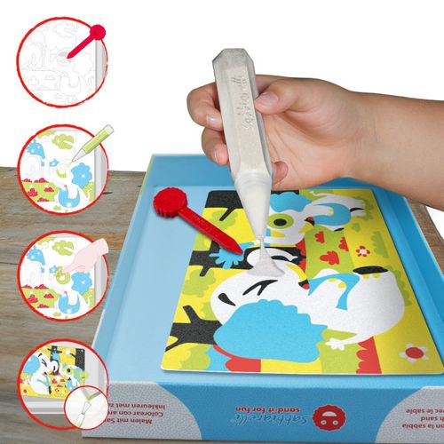 ערכת יצירה לילדים: 7 ציורי חיות מחמד שובבות ו 6 עטי חול צבעוניים