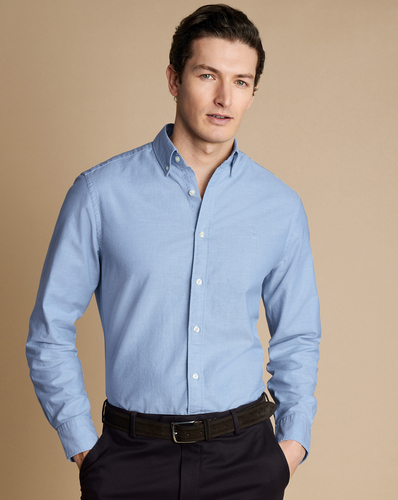 חולצת אוקספורד כחולה קלאסיק - Sky blue plain classic washed Oxford shirt