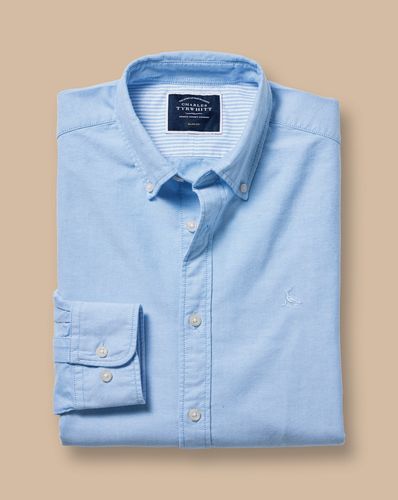 חולצת אוקספורד כחולה סלים - Sky blue plain slim washed Oxford shirt