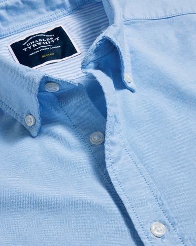 חולצת אוקספורד כחולה סלים - Sky blue plain slim washed Oxford shirt
