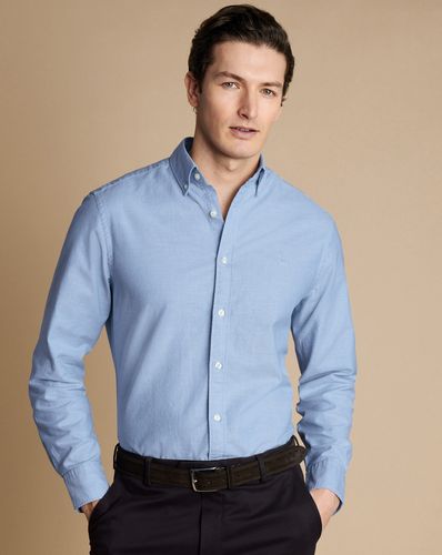 חולצת אוקספורד כחולה סלים - Sky blue plain slim washed Oxford shirt