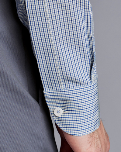 חולצה כחולה משבצת גזרת קלאסיק - Royal blue non-iron button down gingham cf shirt