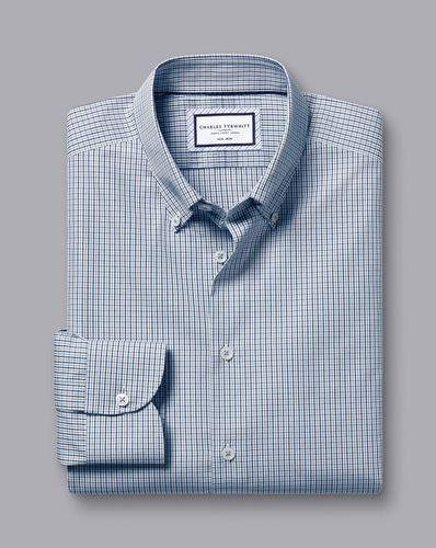 חולצה כחולה משבצת גזרת אקסטרה סלים - Royal blue non-iron button down gingham extra slim shirt